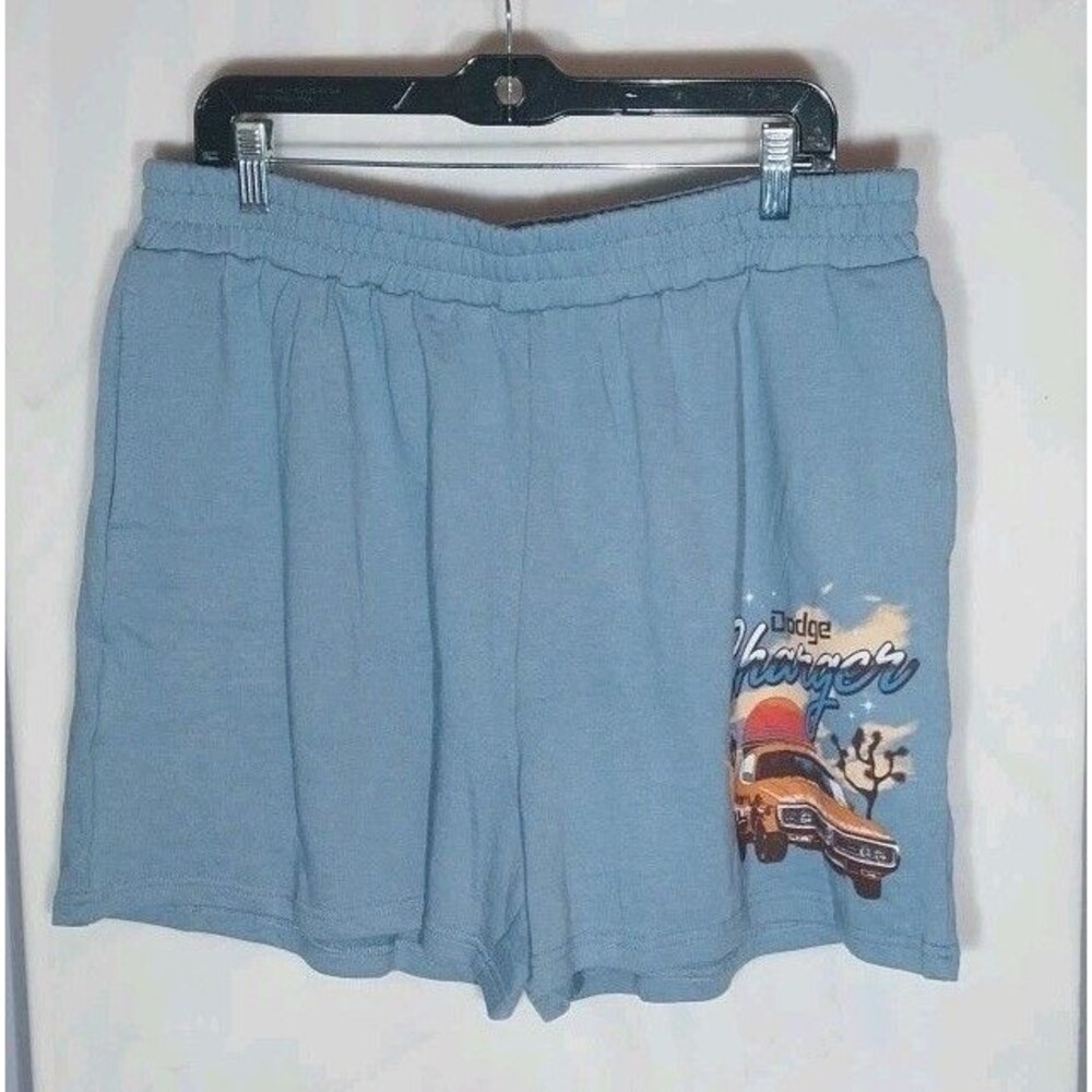 Dodge Challenger Graphic Lounge Shorts Women's 1X Blue Pockets Elastic Waist